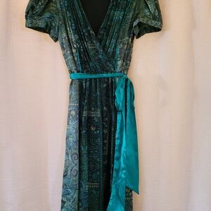 Signature by Sangria Teal and Green Paisley Dress